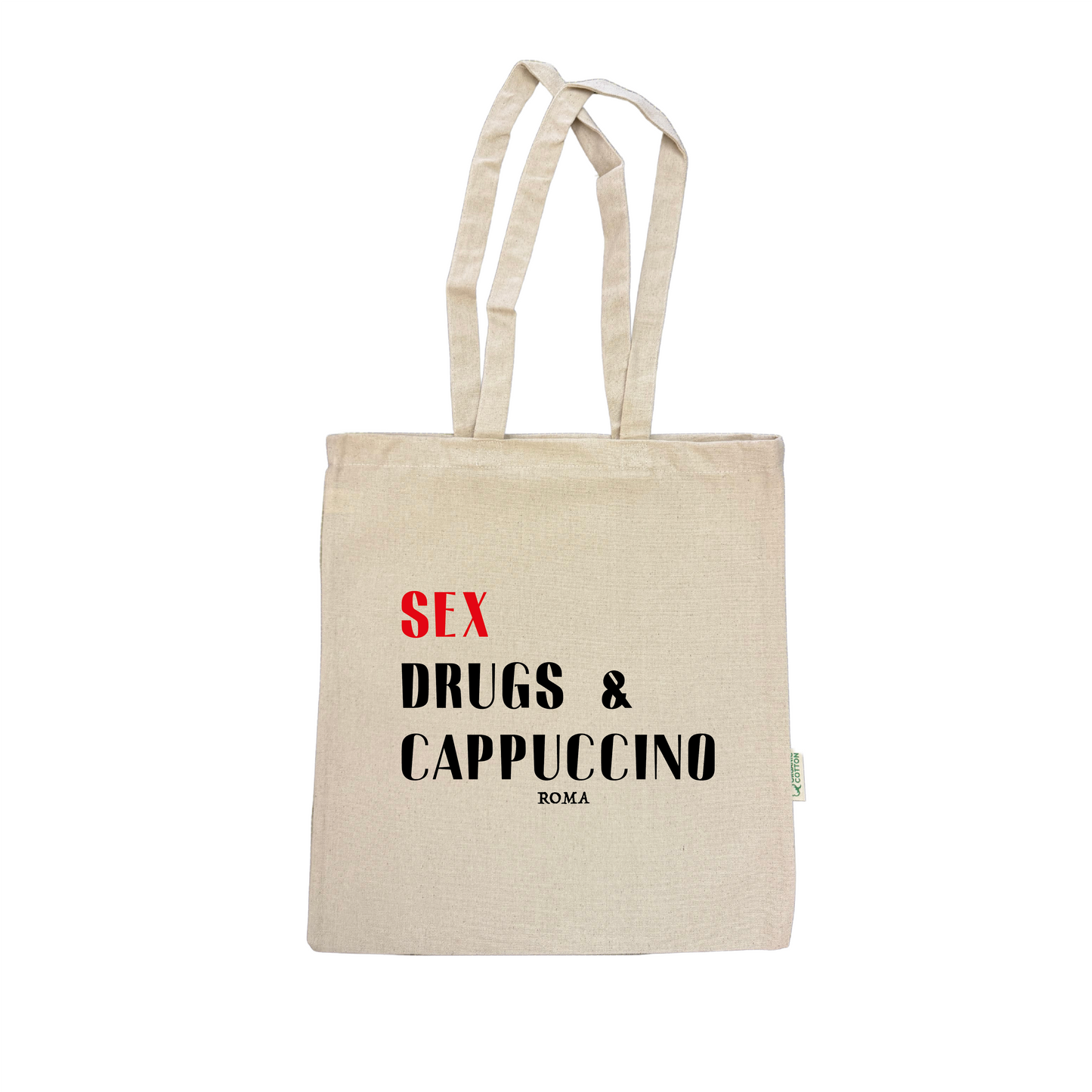 Sex drugs & cappucino tote bag