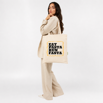 Eat pasta run fasta tote bag