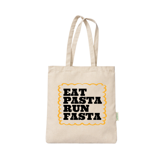 Eat pasta run fasta tote bag
