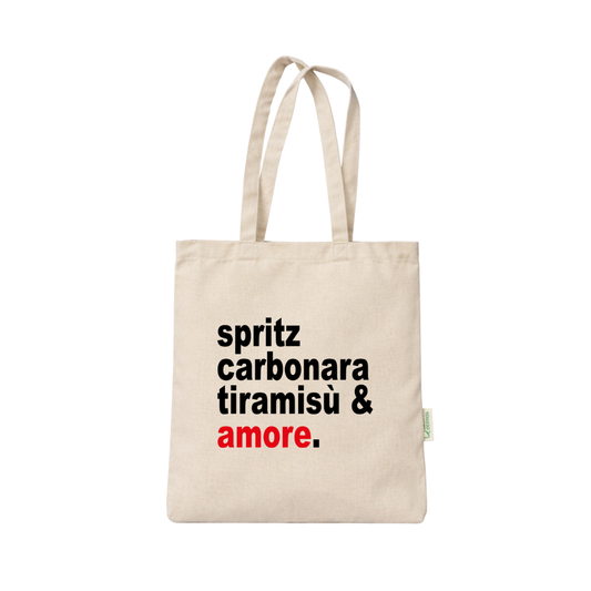 Spritz carbonara tiramisù e amore tote bag